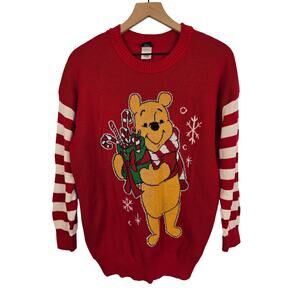 Disney Winnie the Pooh Christmas Sweater Red Striped Size XL